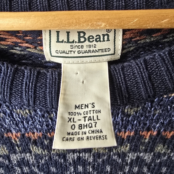 Vintage L.L.Bean Fair Isle Nordic Pattern Crewneck Sweater Navy Blue XL Tall - Picture 5 of 9